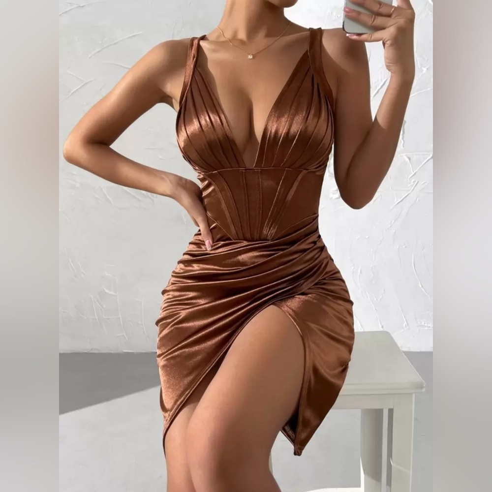 SHEIN Asymmetrical Brown Dress